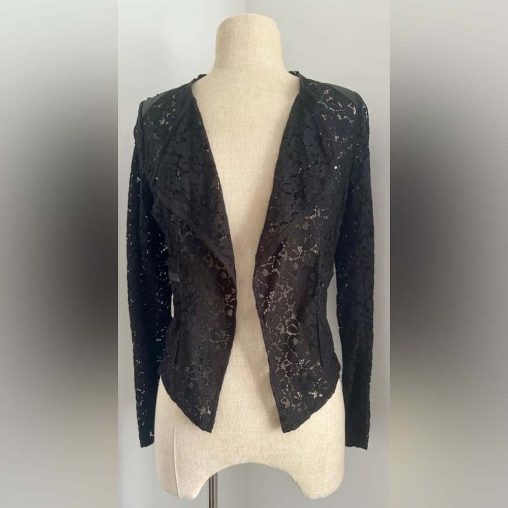 IKKS: Black Lace Open Front Jacket